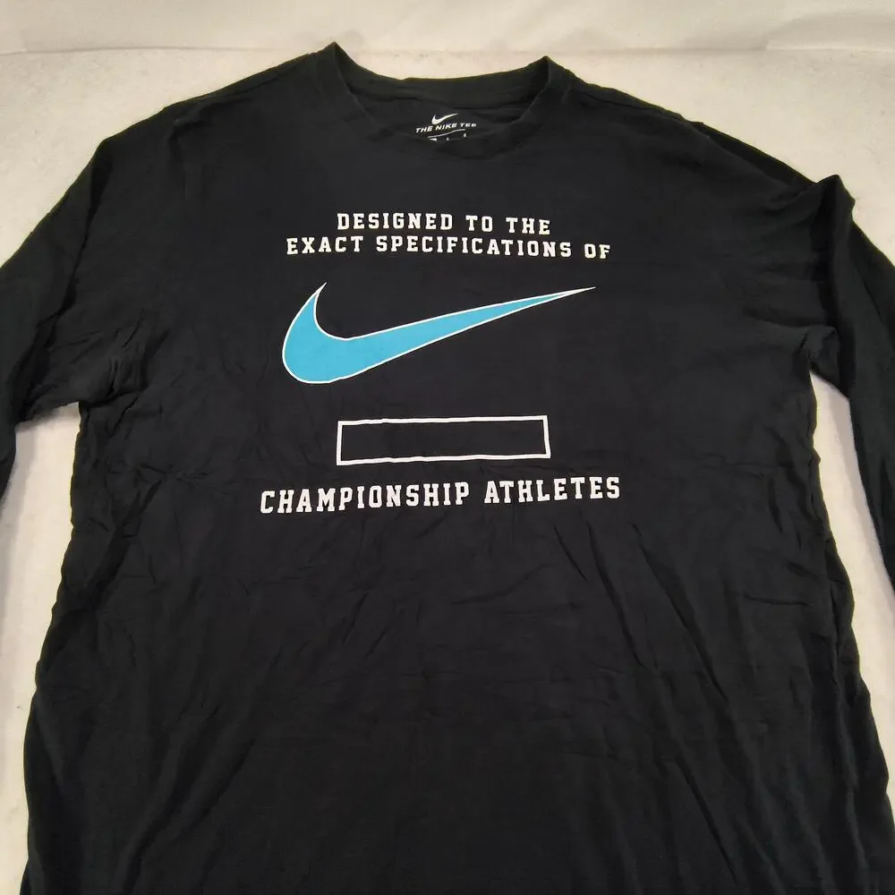 Nike Tee Championship Athletics Crew Neck Long Sleeve Shirt Mens Size L Black
